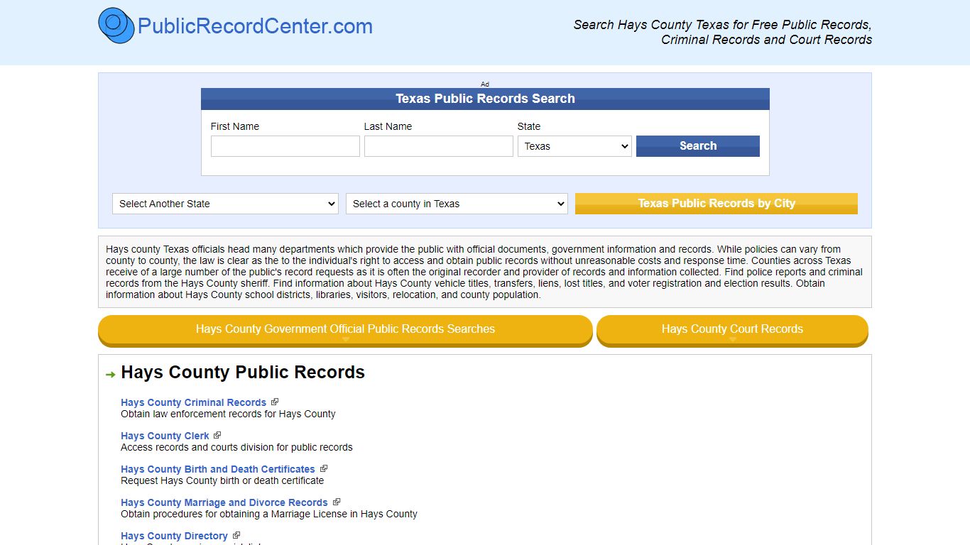 Hays County Texas Free Public Records - Court Records - Criminal Records